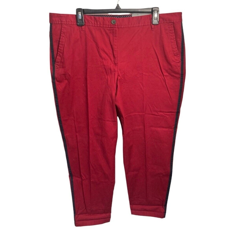 Talbots Girlfriend Chino Pants Size 16 Red‎ With Navy Stripe Ankle Relaxed